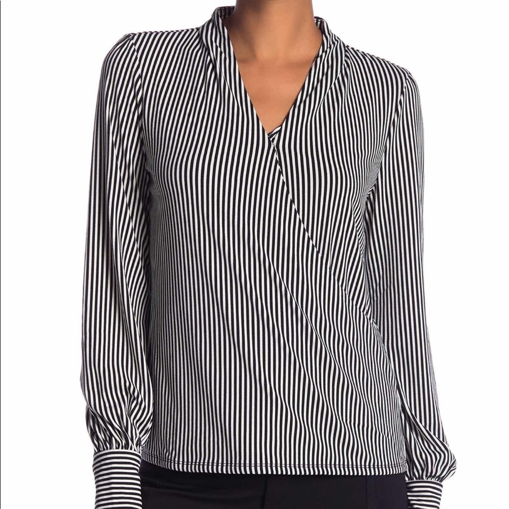 Adrianna Papell Striped Faux Wrap Blouse